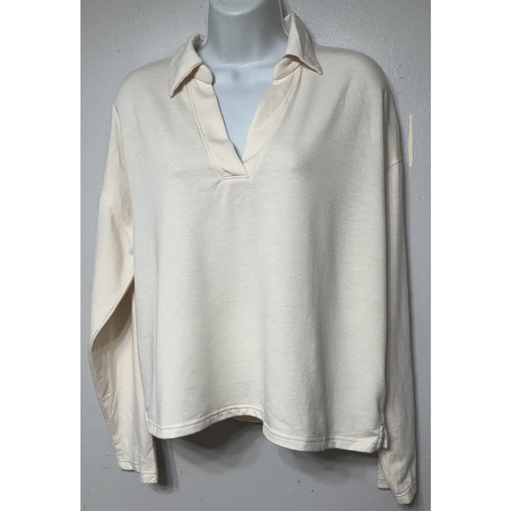 J.Crew Top Shirt Cream Women’s Large Collared Long Sleeve Neutral Minimalist - Picture 2 of 8
